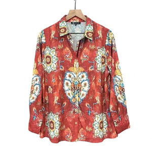 Collection by Cezele Southwest Aztec Long Sleeve Button Down Shirt Size Medium